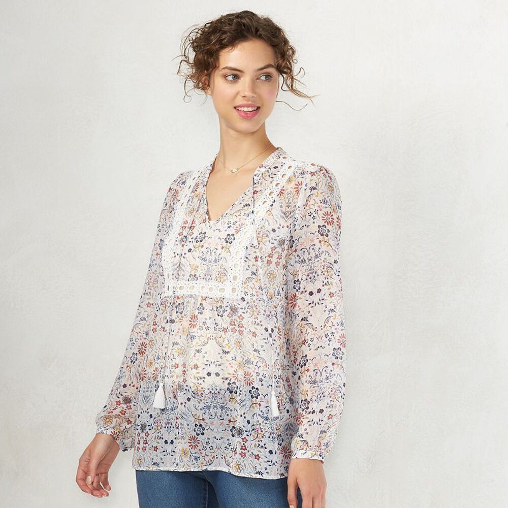 LC Lauren Conrad White Floral Peasant Blouse Size Medium ( NWOT)